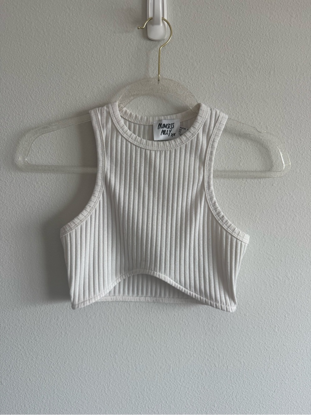 Princess Polly White Ribbed Crop Tank